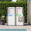 Gray 53-gallon patio container with lockable lid, ideal for outdoor storage and doubles as a side table.
