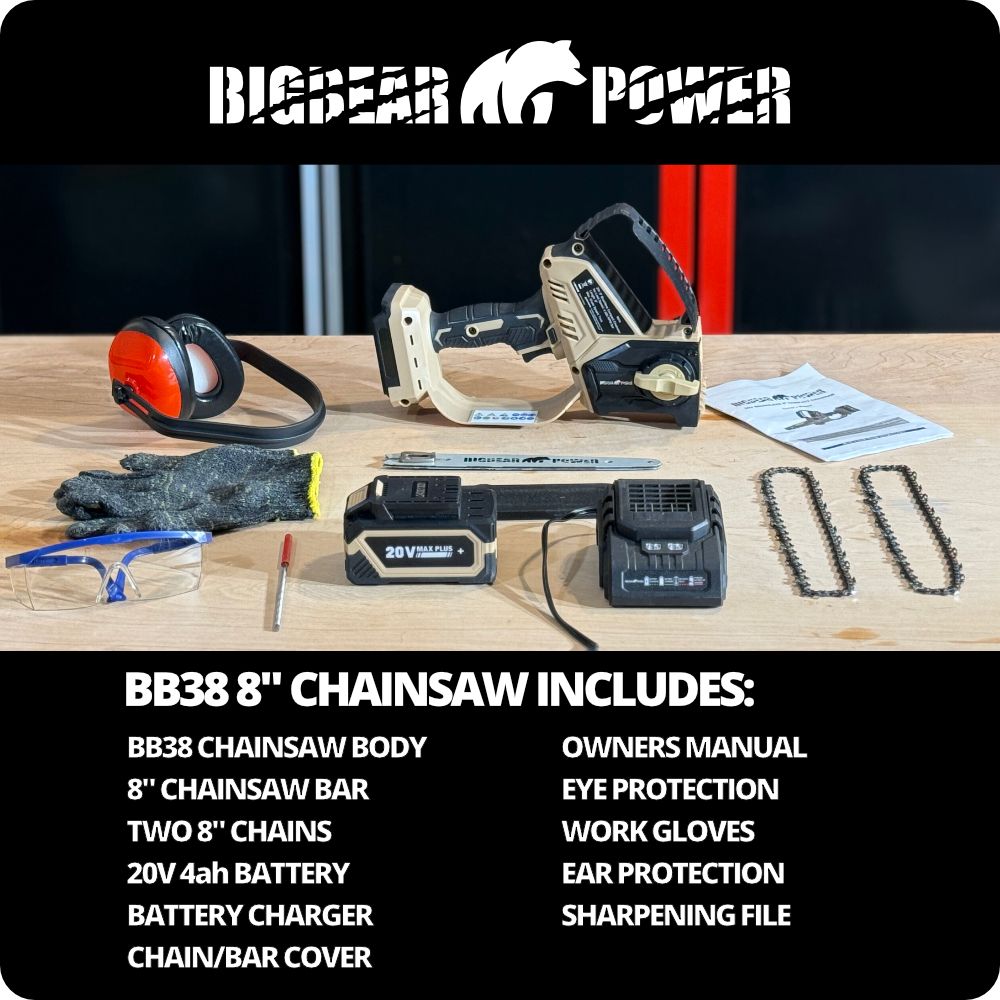 BigBear Power BB38 Compact Chainsaw Kit 8" Bar 4Ah 20V Brushless New