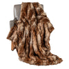 Luxurious 540GSM faux raccoon fur blanket draped over a chair, featuring a soft, dense texture for cozy warmth.