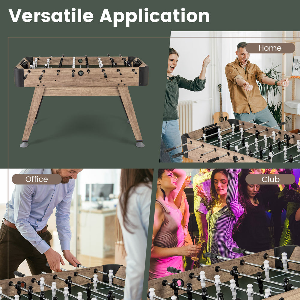 54-inch foosball table with natural finish, featuring 26 players, ideal for home, office, or club entertainment.