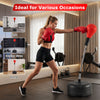 Height adjustable punching bag with a solid base and reflex ball, ideal for gym, boxing gym, and home workouts.