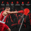 Height adjustable red punching bag with stand promotes physical training and stress relief for teens and adults.