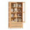 Bamboo bookshelf with 2 acrylic doors, 4 shelves, and 2 drawers, perfect for stylish storage in any room.