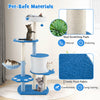 54-inch tall blue cat tree tower featuring a private condo, sisal scratching posts, and plush hammock for indoor cats.