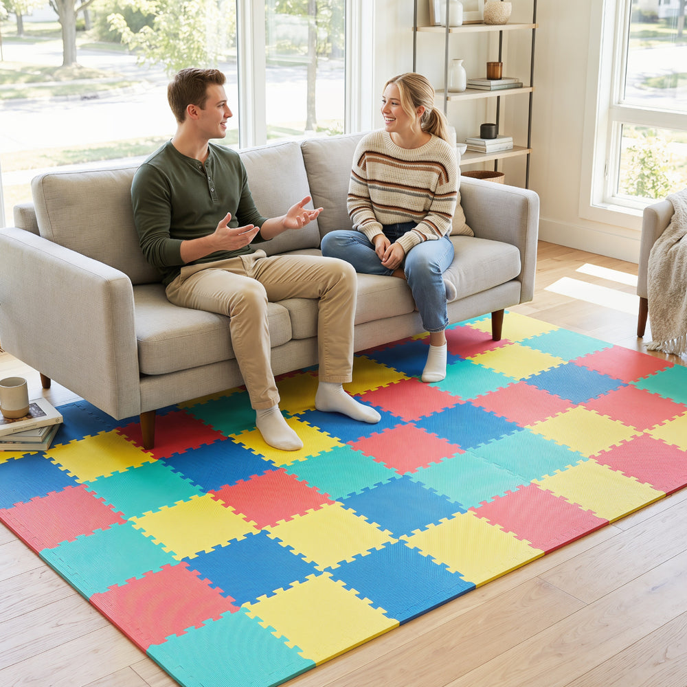 54 Pack EVA Foam Floor Tiles with Non-Slip & Borders for Home Gym-Multicolor - Gallery View 1 of 10