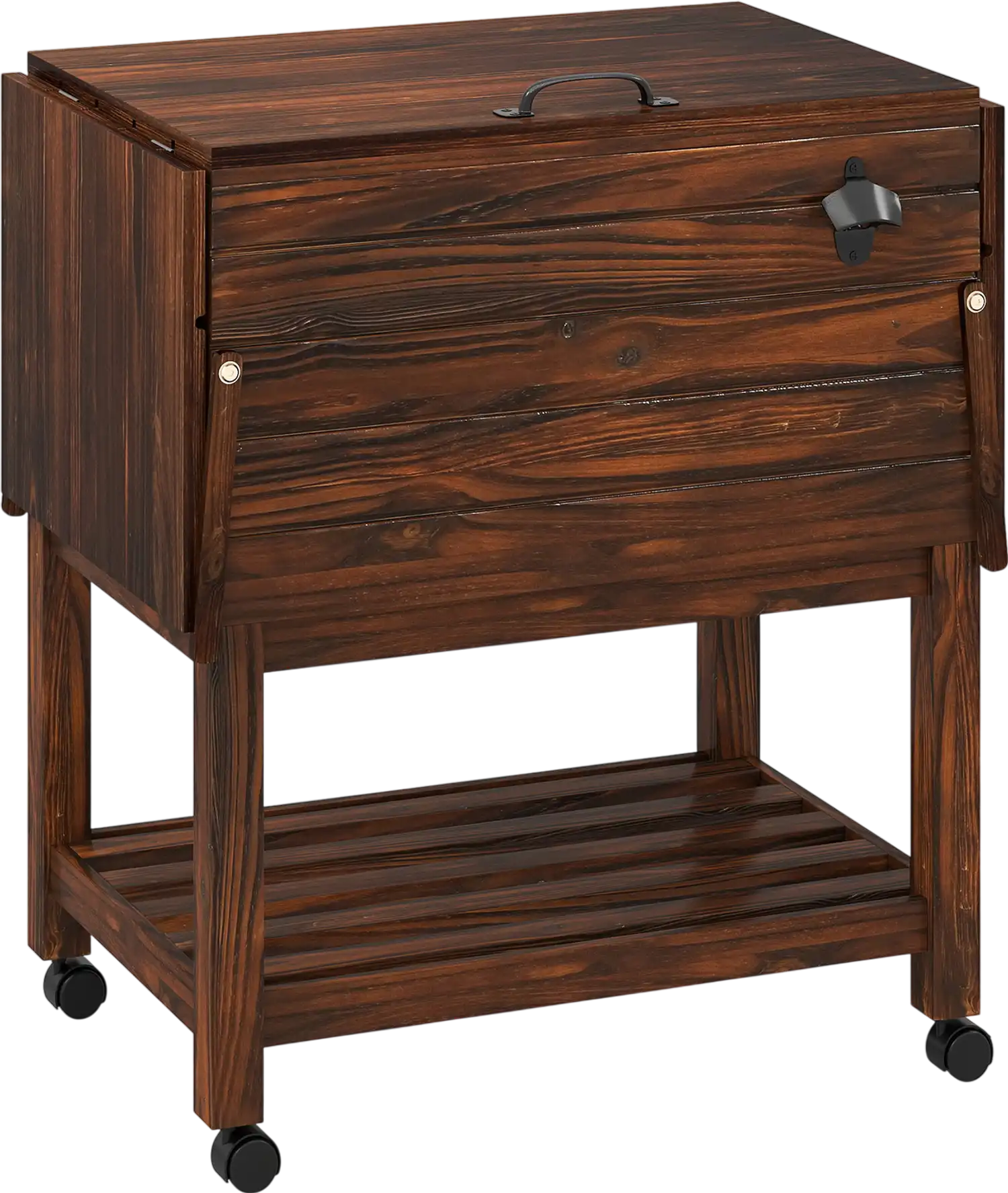 Costway 54 Qt Wooden Patio Cooler Cart Rolling Ice Chest w/ Shelves 697124853 New