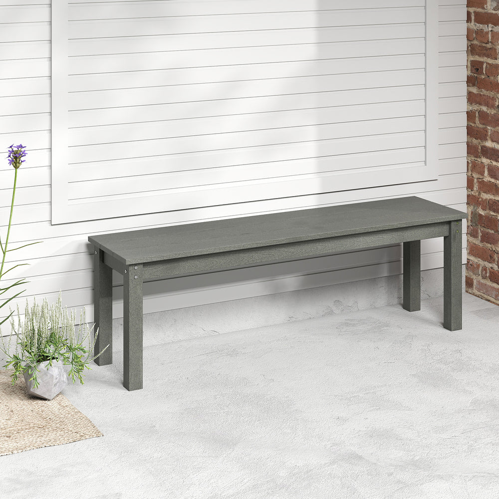 Gray 55" backless HDPE outdoor bench showcasing a sturdy design, perfect for garden or patio seating for 2-3 people.