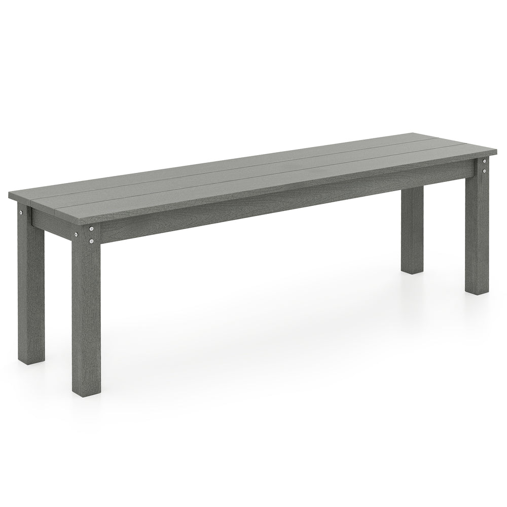 Gray 55" HDPE outdoor bench for 2-3 people, weatherproof and backless, ideal for patio or garden seating.