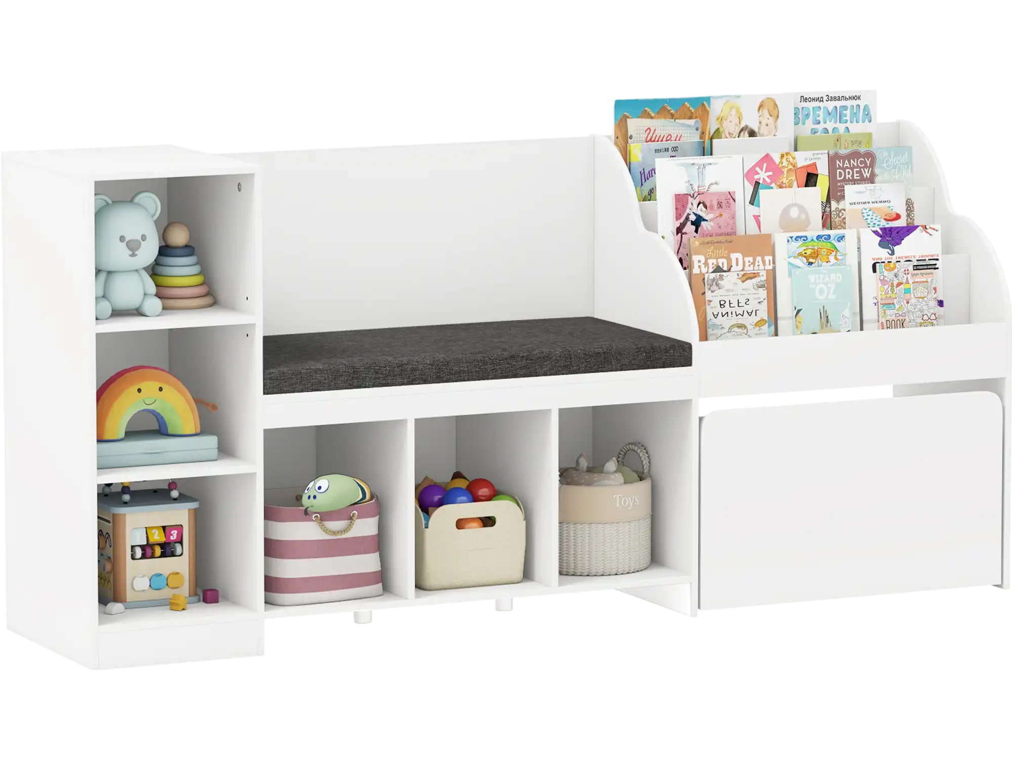 Costway Kids Bookcase Reading Nook 4-in-1 Toy Organizer 96060371 New