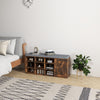 Rustic brown 9-cube adjustable storage shoe bench with padded cushion, ideal for entryway or hallway organization.