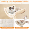 Curved top perch with a padded cushion for lounging, featuring washable plush fabric on a sturdy wooden cat tree.