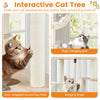 Interactive cat tree featuring fully-wrapped scratching posts, plush dangling ball, and cozy basket for indoor cats.