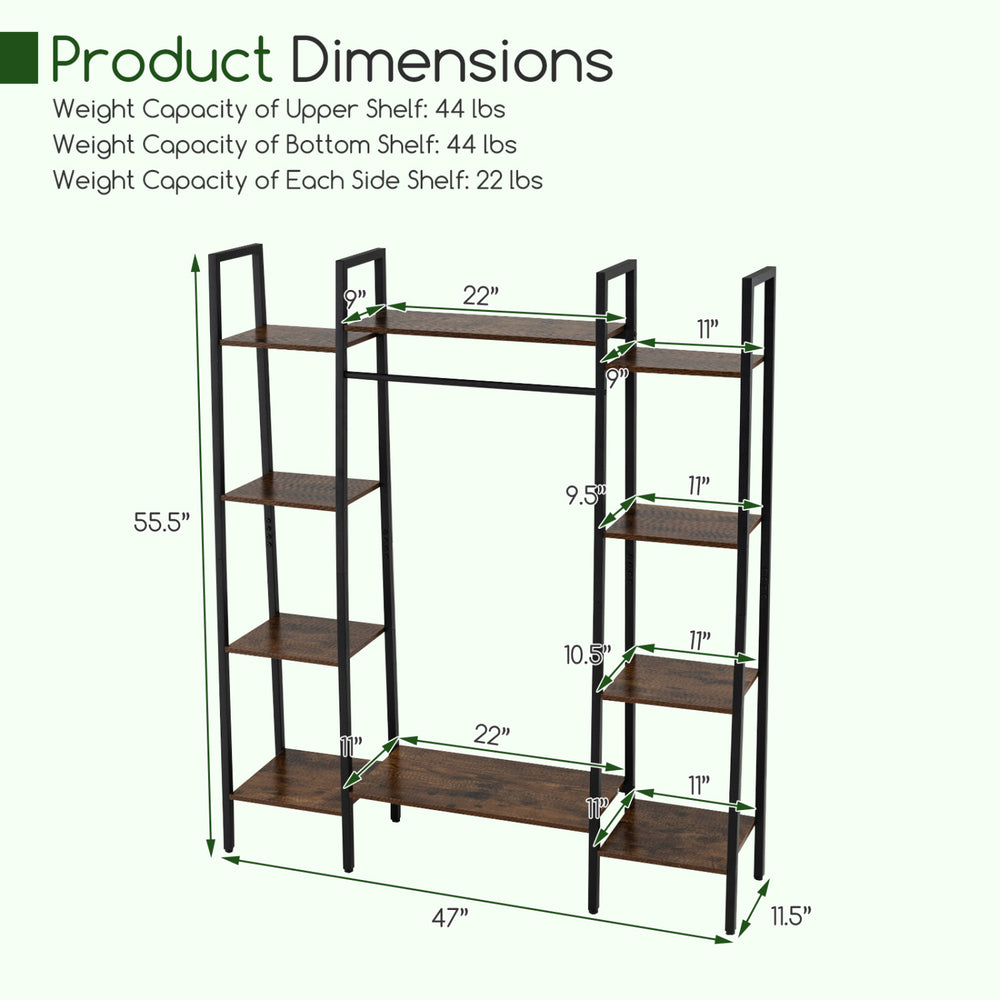 10-tier rustic brown plant stand with LED strip lights, measuring 55.5 inches tall, perfect for displaying plants and decor.