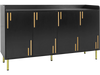 Modern 55" black buffet cabinet with 4 doors, gold accents, and 5 metal legs, ideal for dining or kitchen storage.