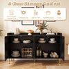 Modern 55" black buffet cabinet with 4 doors and 5 metal legs, ideal for kitchenware and tableware storage.