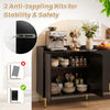 Buffet cabinet with 4 doors and 5 metal legs, featuring anti-toppling kits for stability and safety in modern spaces.