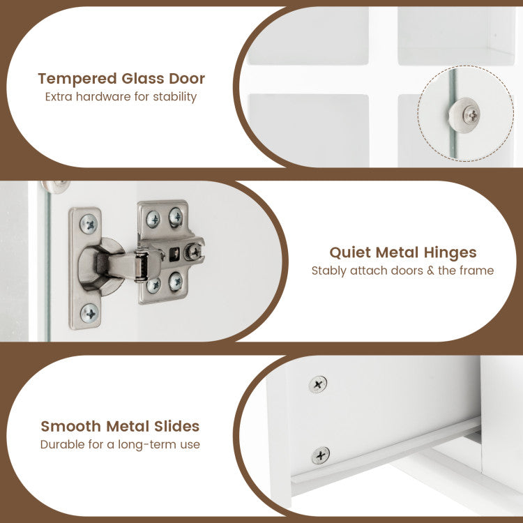 Costway Bookcase Cabinet 55" with Tempered Glass Doors New