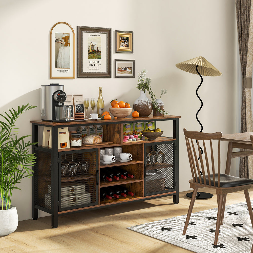 Costway Buffet Sideboard 55-Inch with 8-Bottle Wine Rack and Glass Holder New