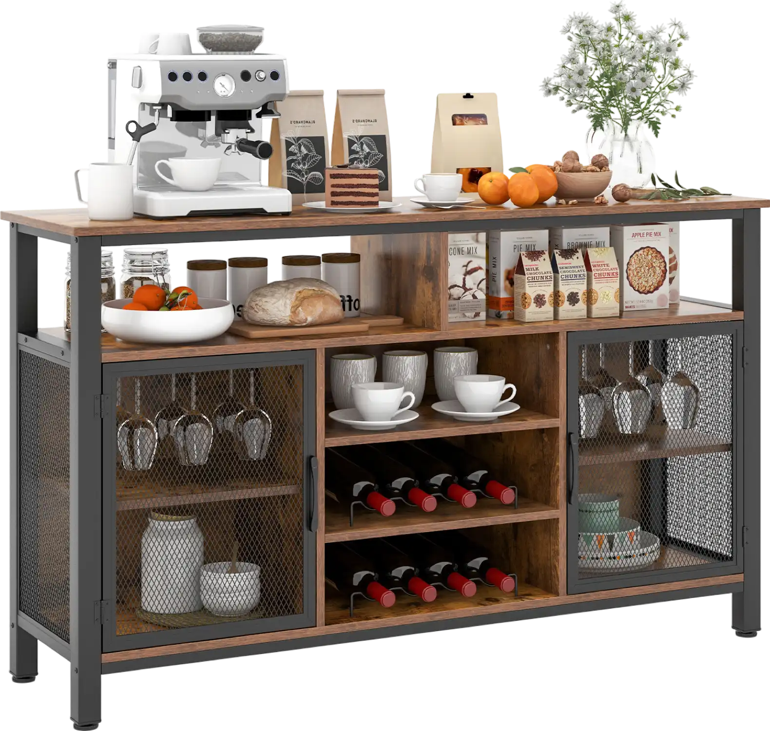Costway Buffet Sideboard 55-Inch with 8-Bottle Wine Rack and Glass Holder New