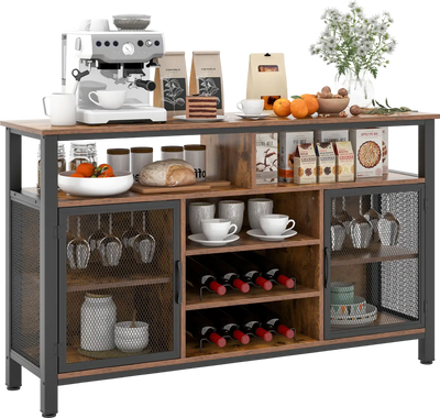 Costway Buffet Sideboard 55-Inch with 8-Bottle Wine Rack and Glass Holder New