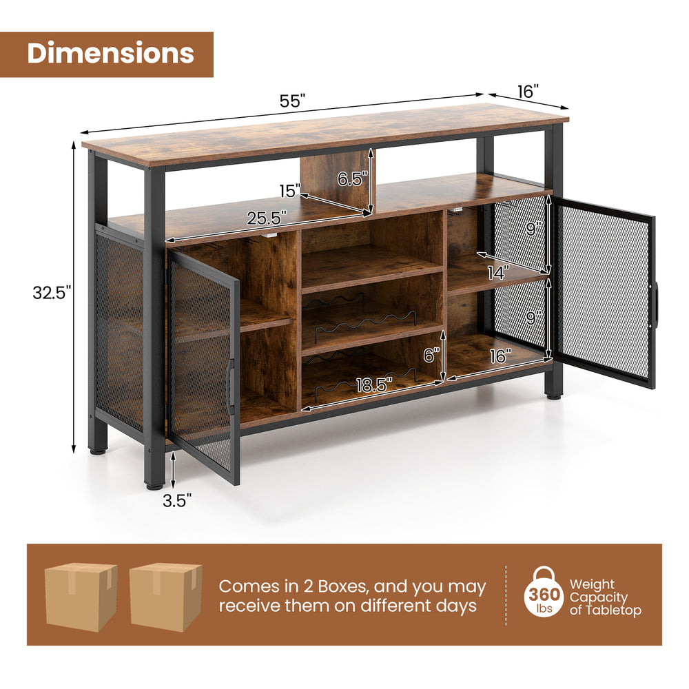 Costway Buffet Sideboard 55-Inch with 8-Bottle Wine Rack and Glass Holder New