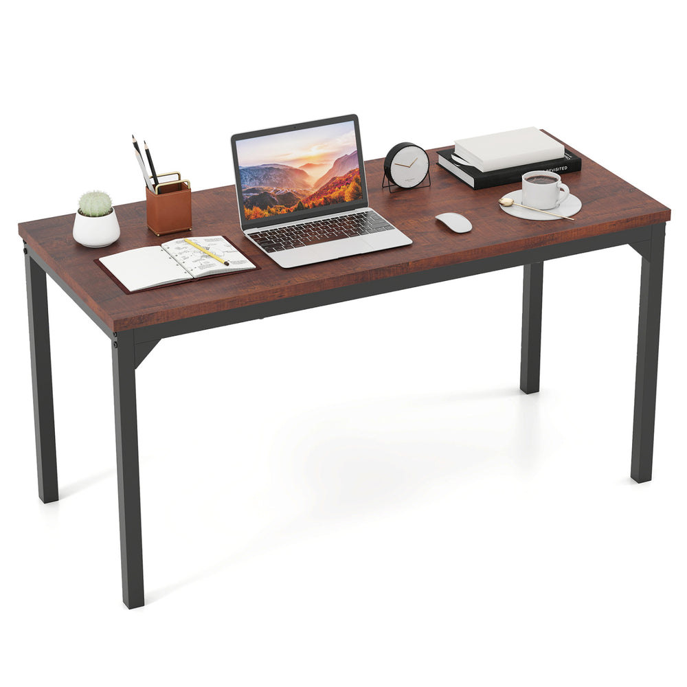 55-inch conference table with a brown wood top and heavy-duty metal frame, ideal for office or dining use.