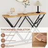 55-inch console table with a thickened wood grain tabletop and geometric metal frame, ideal for living room or hallway.