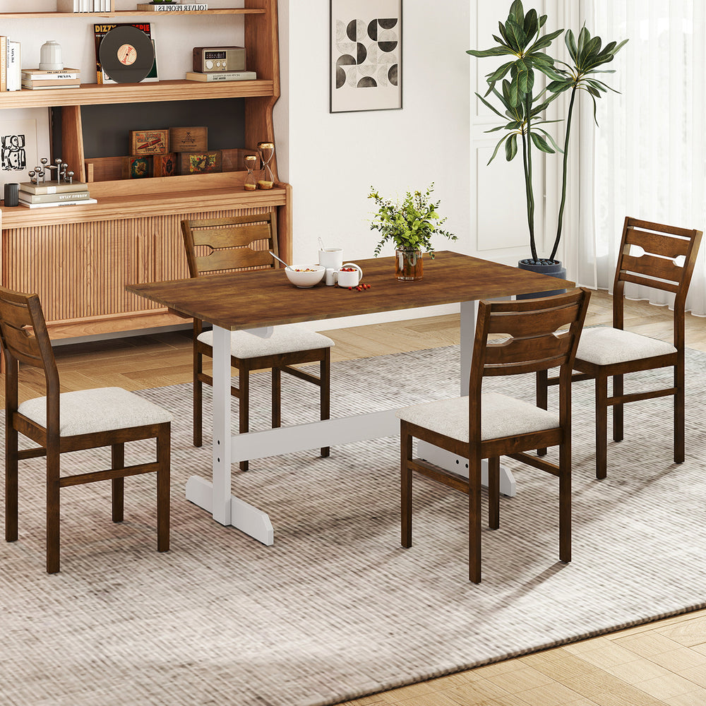 Rectangular 55-inch dining table with solid rubber wood base, accommodating 4-6 people, ideal for kitchen or dining.