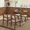 Rectangular 55-inch walnut dining table with solid wood trestle base, accommodating 4-6 people, ideal for kitchens.