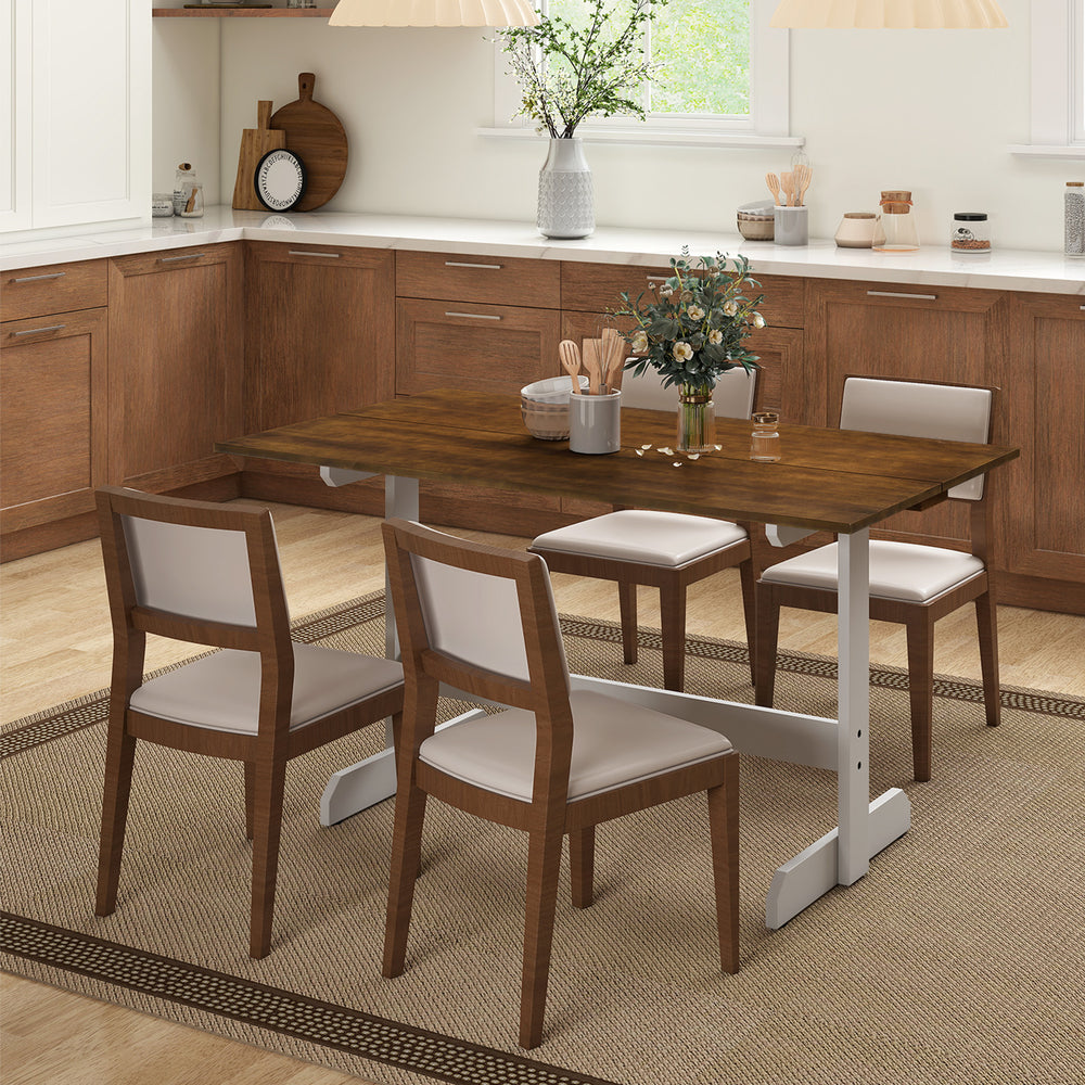 Rectangular 55-inch walnut dining table with solid wood trestle base, accommodating 4-6 people, ideal for kitchens.