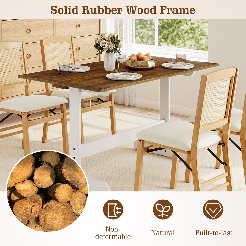 Rectangular 55-inch dining table with solid rubber wood frame, accommodating 4-6 people, ideal for kitchen or dining.