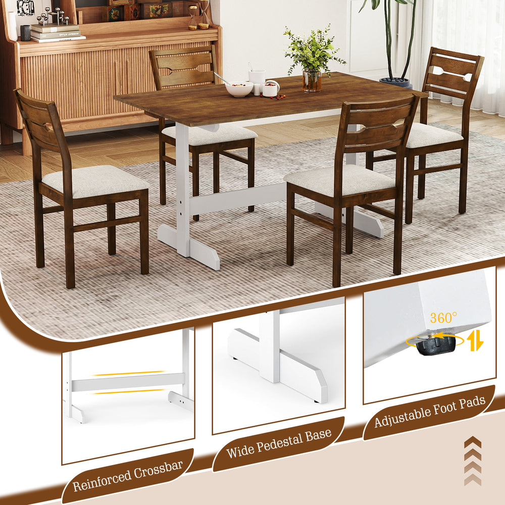 Rectangular 55-inch dining table with solid rubber wood base, accommodating 4-6 people, ideal for kitchens or dining.