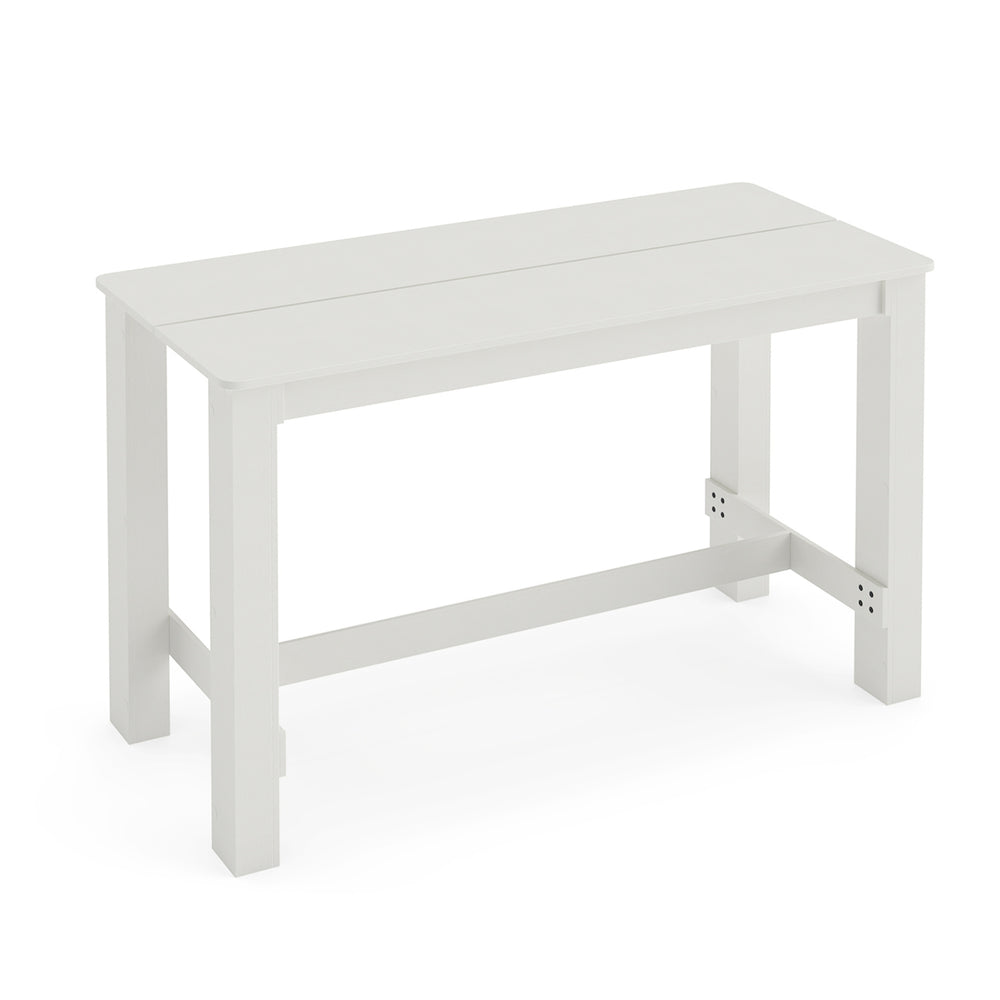 White 55-inch wooden dining table with rounded corners, seating 4 to 6 people, ideal for dining rooms and kitchens.