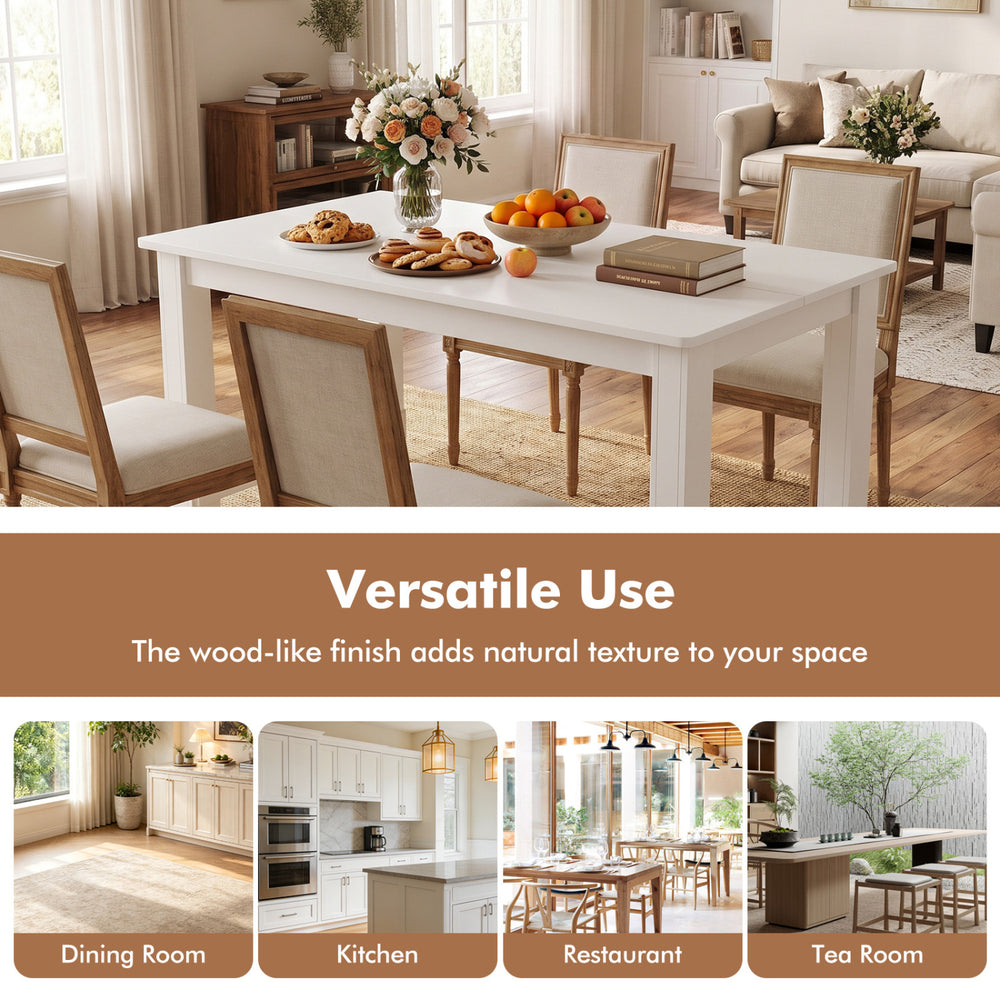 55-inch wooden dining table with a wood-like finish, seating 4-6 people, ideal for dining rooms, kitchens, and restaurants.