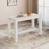 White 55-inch wooden dining table with rounded corners, seating 4 to 6 people, perfect for dining rooms or kitchens.
