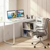 55 Inch Reversible L Shaped Desk with 3 Drawers Home Office Desk with Adjustable Shelf-White - Gallery View 1 of 11