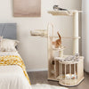 Multi-level 55-inch cat tree with removable cushions, featuring a hammock, scratching posts, and modern design for.