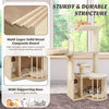 Multi-level 55-inch cat tree with natural wood finish, removable cushions, and wide base for stability and comfort.