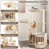 Multi-level 55-inch cat tree featuring a top hammock, side perch, and removable cushions for comfort and play.