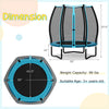 55-inch blue trampoline for kids with safety enclosure net, featuring strong bungee cords and robust galvanized steel.