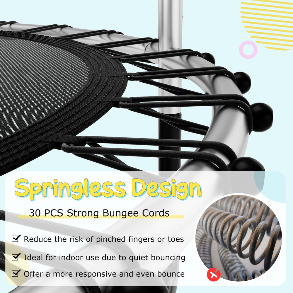 55-inch trampoline featuring a springless design with strong bungee cords, ideal for safe indoor and outdoor play.