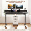 Electric standing desk with drawers, black finish, ergonomic design, anti-collision protection, ideal for home office.