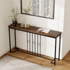 55" industrial console table with a brown tabletop and H-shaped base, perfect for living room or hallway decor.