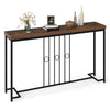 55" industrial console table with a brown tabletop and black H-shaped base, perfect for living room or hallway decor.