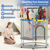 55" kids trampoline with safety net and adjustable gym bar, perfect for fun and safe play for 3-6 years old.