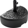 Half round patio umbrella base in black, holds 55 lbs with water or sand, ideal for small spaces and easy to move.