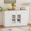 55" Large Buffet Sideboard Kitchen Storage Cabinet with 3 Drawers 2 See-through Doors Adjustable Shelves Wine Bar Table-White - Gallery View 1 of 10