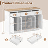Dimensions of the 55" white buffet sideboard with 3 drawers, 2 glass doors, and adjustable shelves for kitchen storage.