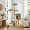 55" Solid Rubber Wood Cat Tree with Condo & Hammock and Scratching Posts for Adult Cats-Gray - Gallery View 1 of 10