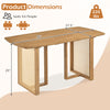 55" solid rubber wood dining table with rounded edges, seating 4 people, featuring woven resin wicker details for a boho style.